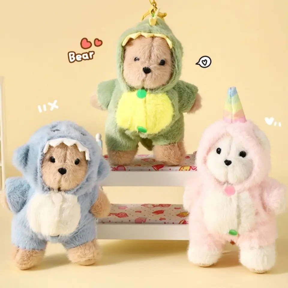 Kawaii odnímateľný klobúk medveď plyšový kľúče nadýchaný karikatúra pyžama medveď kľúče roztomilé ozdoby batoh pre batoh pre deti