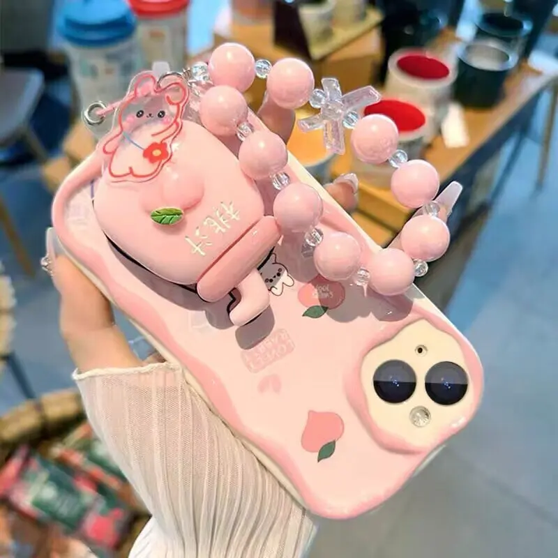 Kawaii Pink Peach Bracket Retial Soft Case pre Infinix Hot 30 20 12 40 Hra 40i 30i 20i Poznámka 30 Smart 7 6 8 Plus Tecno Spark 20