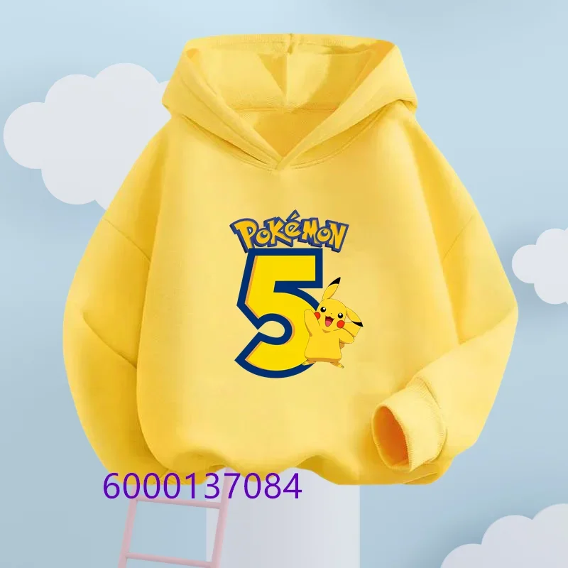 Kawaii Pokemon Narodeniny číslo 1-12 mikiny Dievčatá oblečenie móda chlapcov oblečenie jeseň teplá mikina pikachu mikiny topy