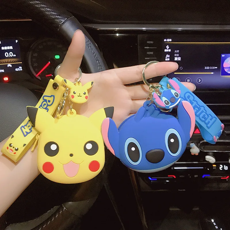 Kawaii Pokemon Pikachu silikónový kľúče minca Coin Coin Anime Stitch Mario Prenosný kovový prívesok Storage Bag Boy Girl Clutch Bag Clut