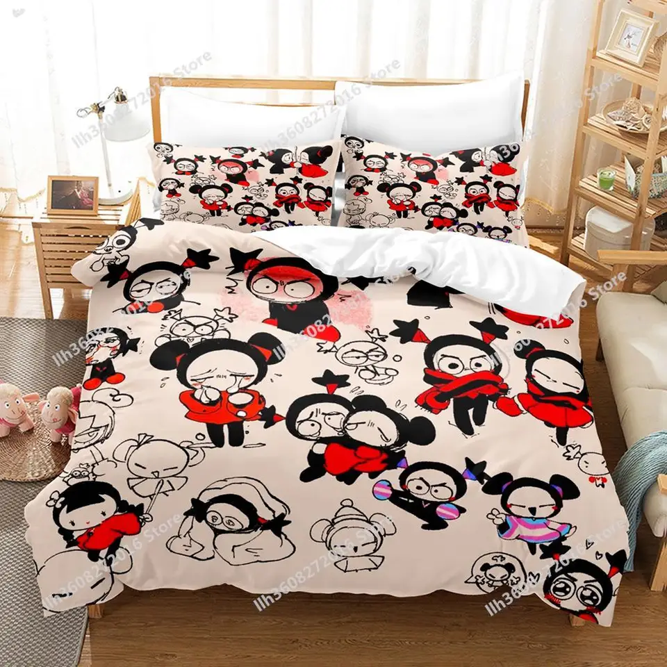 Kawaii pucca posteľná sada single dvojčatá plná kráľovná king set lôžko set set pre dospelých detské spálne Duvetcover set 3d