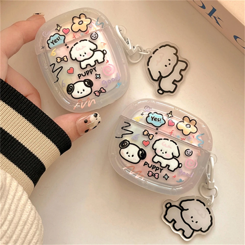 Kawaii roztomilý karikatúra psov kvetinové slúchadlá puzdro pre AirPods 1 2 3 s ochranným škrupinom pre šteniatko pre AirPods Pro2
