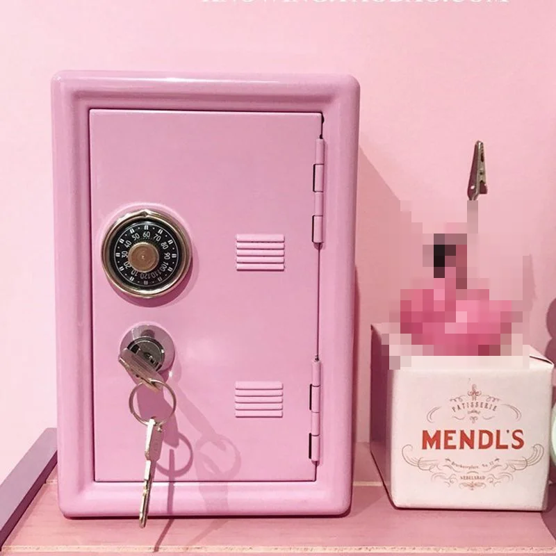 Kawaii Safe Box Dekoratívne úspory box Piggy Bank Bank Iron Mini Dormitory Storage Storage Ruž