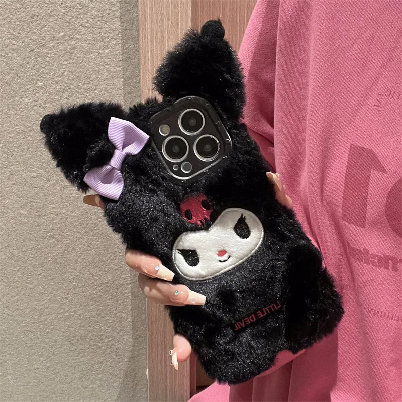 Kawaii Sanrio Anime Plush Plust Puzdro Kuromi Cartoon Apple iPhone
