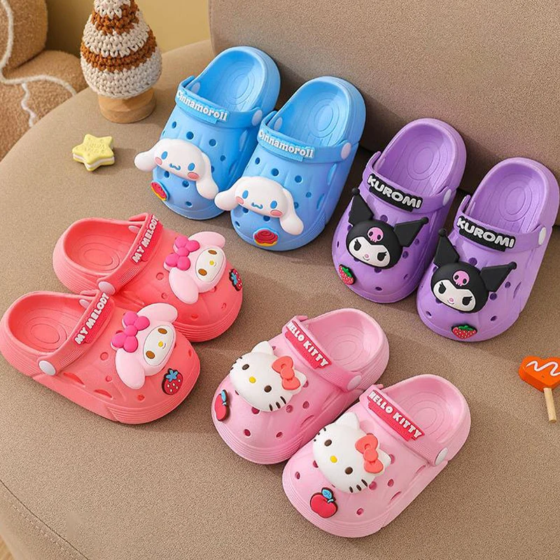 Kawaii Sanrio Children letné papuče Anime karikatúra Kuromi Cinnamoroll Kid Indoor Plippers Domáce nekĺzanie žabky dievčenský darček