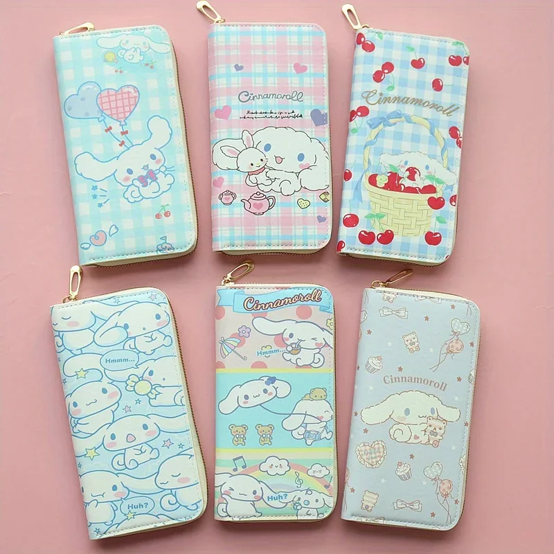 Kawaii Sanrio cinnamoroll anime karikatúra dlhá peňaženka roztomilý Pu Cast Money Bag Card Držiteľ zips zips coin