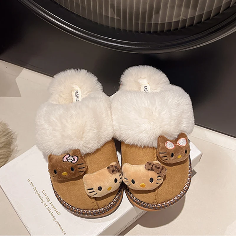 Kawaii Sanrio Hello Kitty Cartoon Plippers Jeseň a zimné anime teplé pohodlné domáce topánky Vonkajšie nekĺzané ploché topánky darčeky