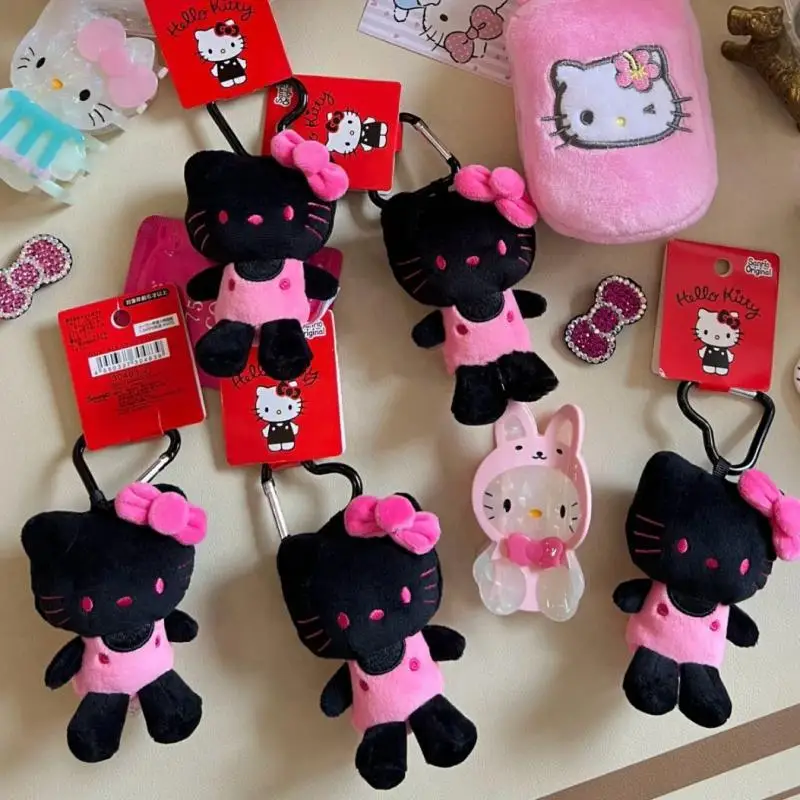 Kawaii Sanrio Hello Kitty Plys Keychain roztomilý yk2 čierna pokožka KT taška prívesok karikatúra kľúča retiazka batoh dekorácie pre darček darček