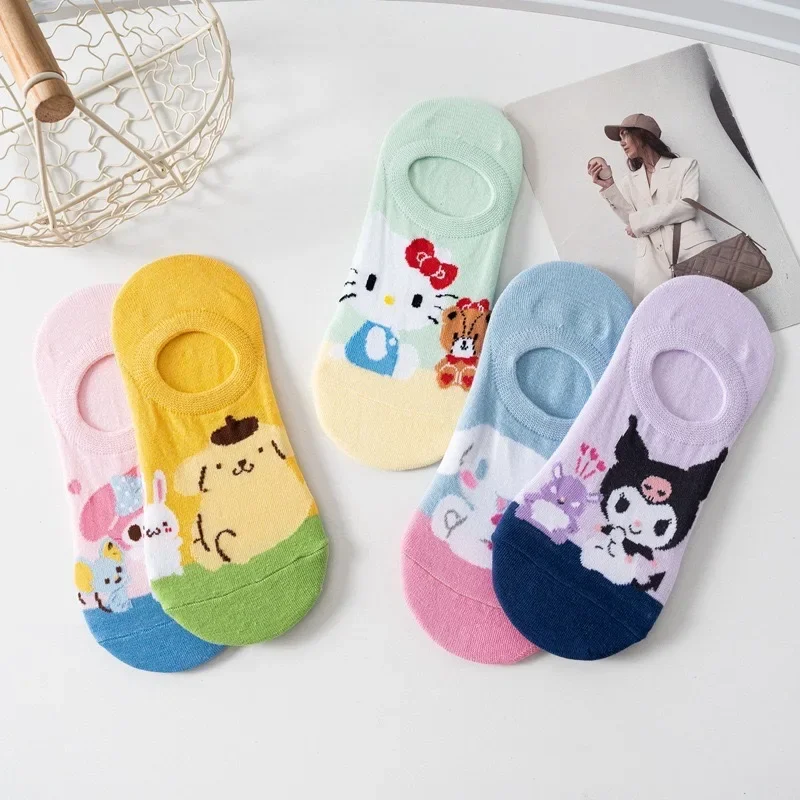 Kawaii Sanrio Hello Kitty Sock Cute Cartoon My Melody Cinnamoroll Girls Invisible Student Vianočné ponožky darčeky pre priateľov