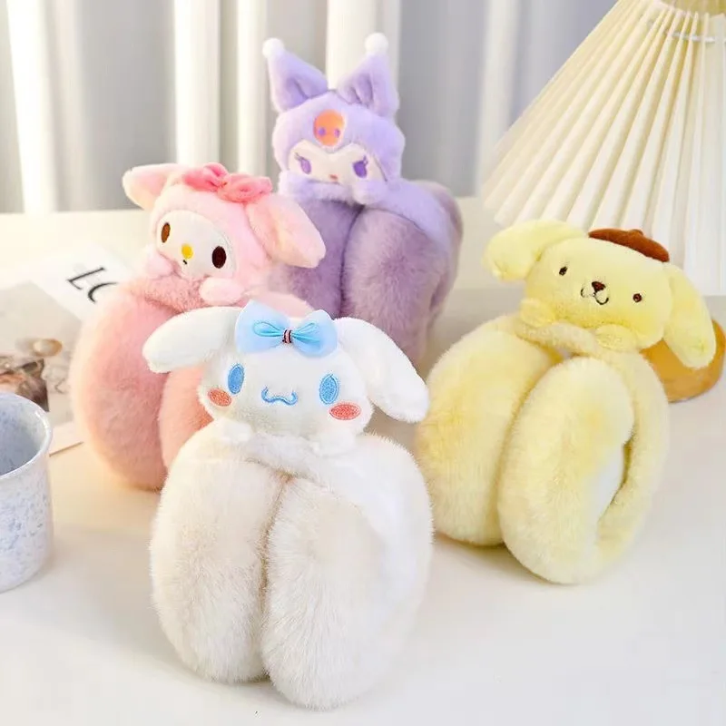 Kawaii Sanrio Kuromi & Cinnamoroll Plys Earmuffs - útulné, skladacie karikatúry uší ohrievače s luk