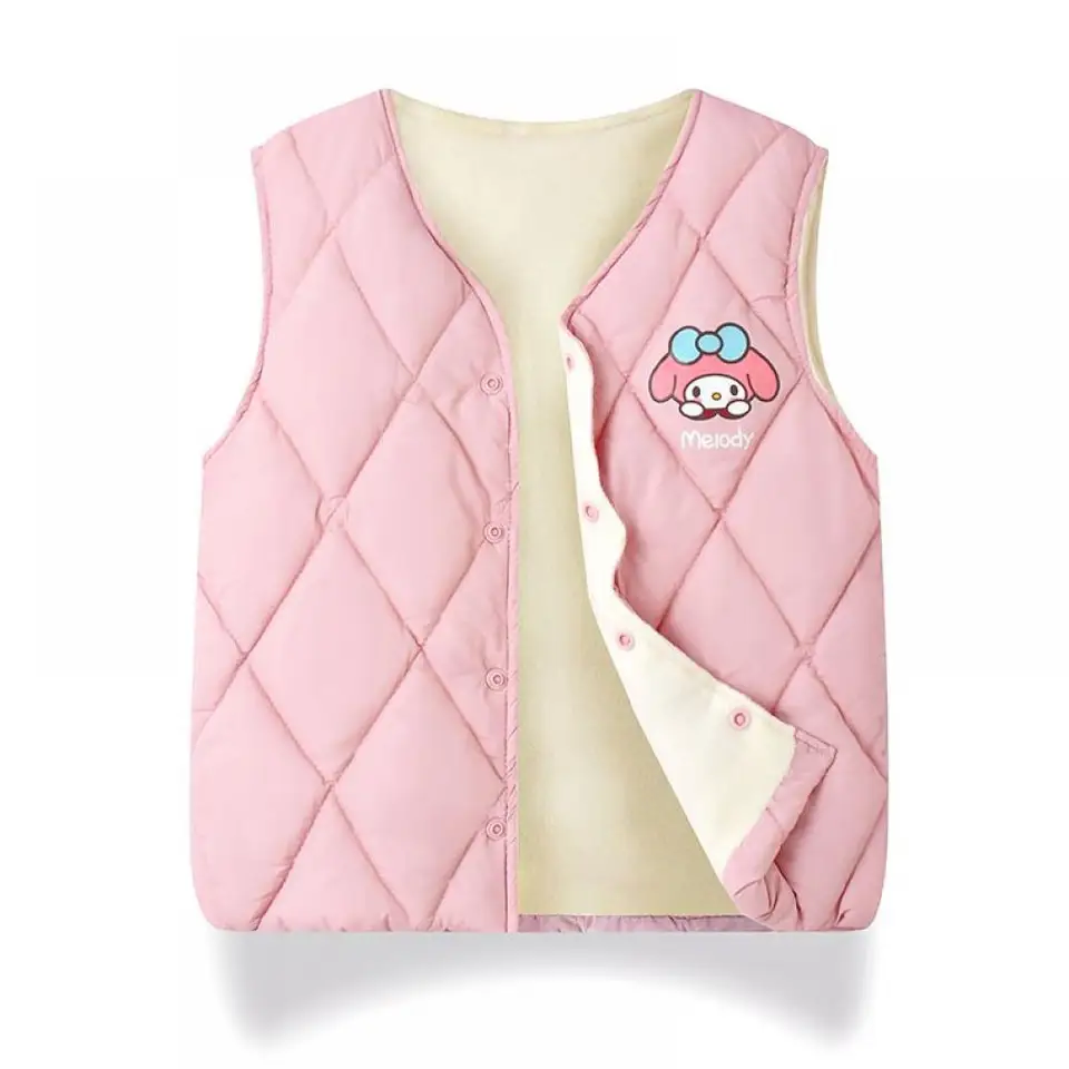 Kawaii Sanrio Kuromi Child Cotton Vest Autumn Winter My Melody Bez rukávov nosenie vonkajšieho vesty Anime Coat Detské oblečenie