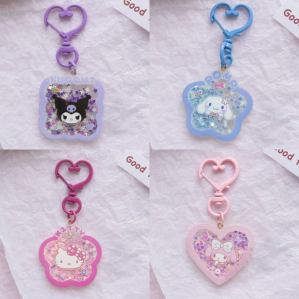 Kawaii Sanrio Kuromi Hello Kitty Keychain Car Keyring Roztomilý Cinnamoroll Quicksand Flitre Luminous Prenosné prívesky