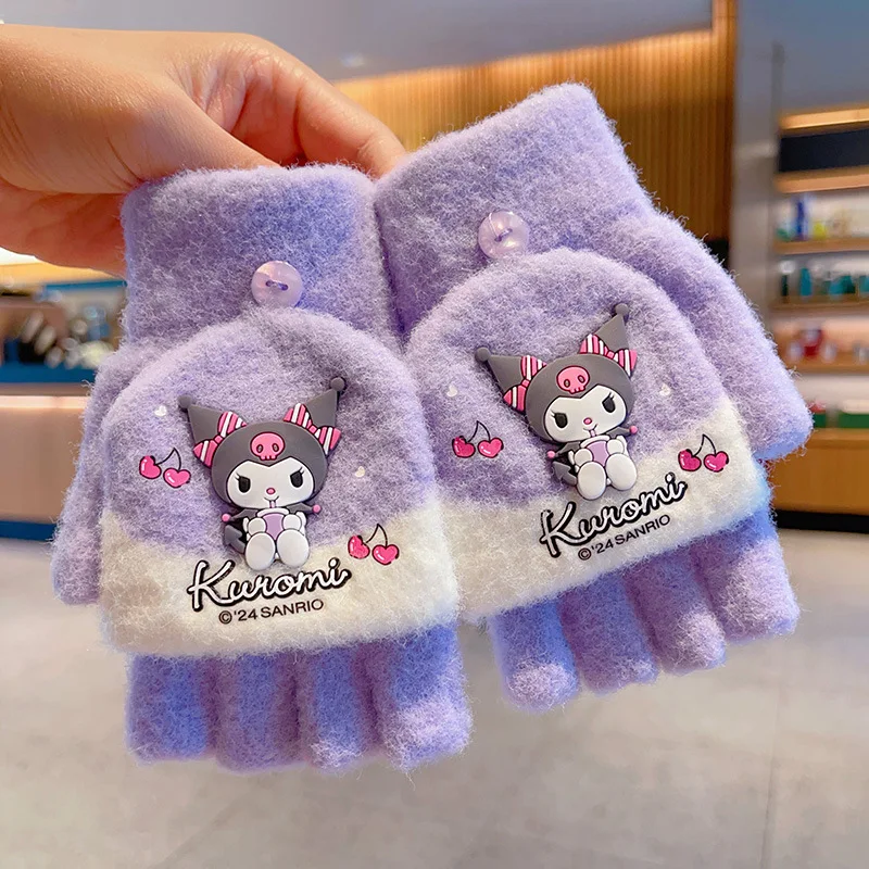 Kawaii Sanrio kuromi rukavice karikatúra moja melódia Cinnamoroll Winter Warm Zhryznuté rukavice Dievčatá päť prstových rukavíc vianočný darček
