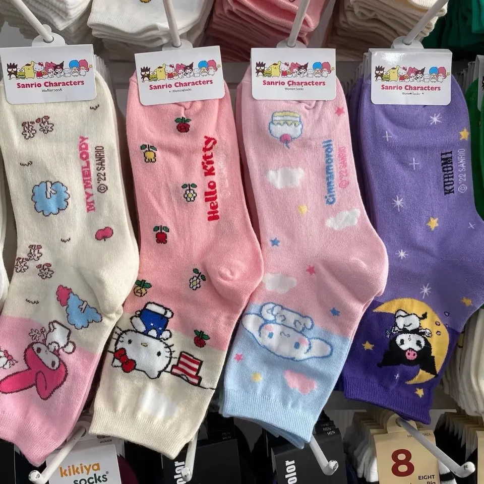 Kawaii Sanrio ponožky Anime Hello Kitty Kuromi Jeseň a zima sladké v trubicových kreslených ponožkách roztomilé dievčatá bavlna domov teplý ponožka
