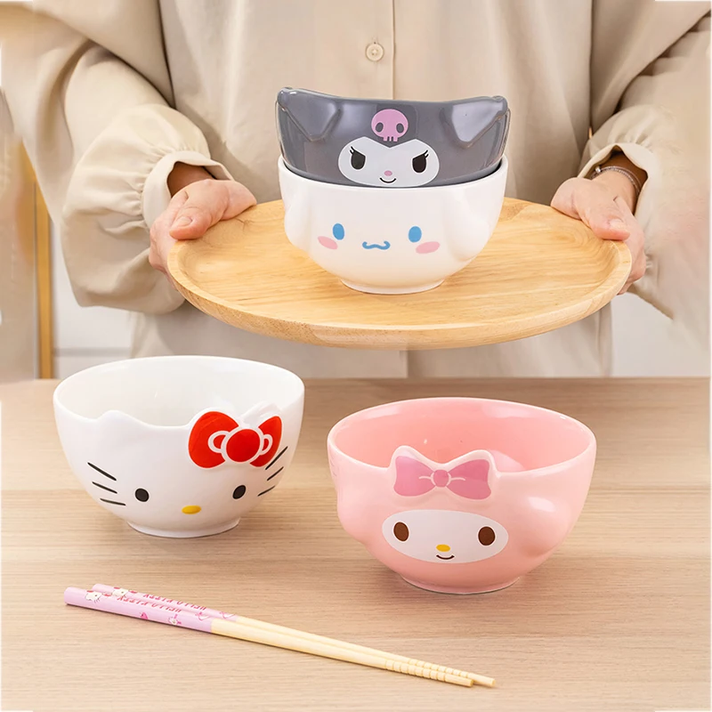 Kawaii Sanrioed Kuromi Hellokitty MymeLody Cinnamoroll Japonská karikatúra keramická misa a tanier set roztomilé domáce riadky