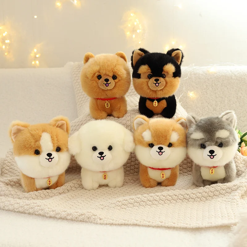 Kawaii Teddy Pets LiveLike Fluffy Puppy Soft Doll Cute Small Chow Pomeranian Corgi Yorkie plyšové hračky s kúzlom darček pre dievča