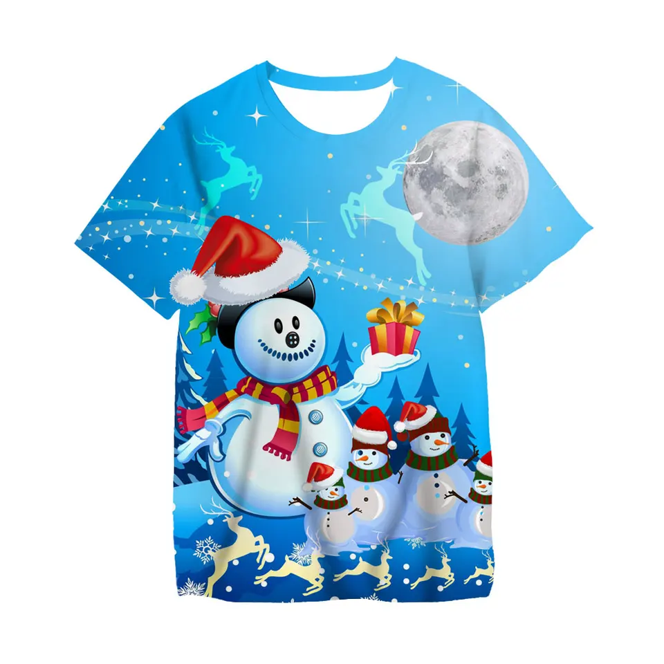 Kawaii vianočné tričká 3D tlač Santa Claus Snowman T Tričko módy deti Príležitostné chlapci Dievčatá deti O-krč