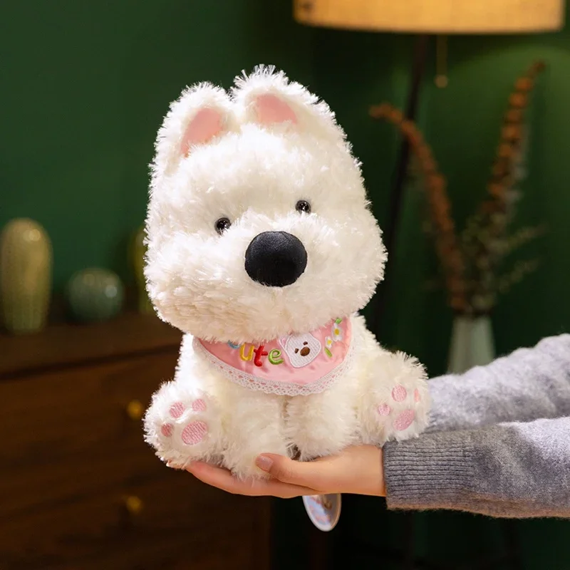 Kawaii White West Highland Puppy Doll Doll Soft Fľdate dieťa sprevádzanie