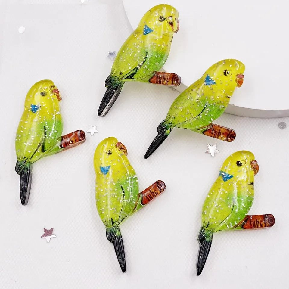 Kawaii živici trblietky Farebné 3D zelené vtáky Flatback kamienok Domáca aplikácia Ornament Domáce figúrky remeselníkov DIY Scrapbook SG4710