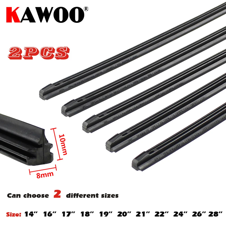 Kawoo 2pcs Auto All Seasons Wiper Wiper Wiper Blades Refalls Prírodné gumové prúžky stierač čepele náhradné diely 8 mm 14 