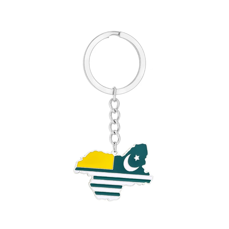 Kašmírová mapa vlajka Keychain pre mužov Ženy Nerezová oceľ prívesok kľúča kľúča reťaz zlata Farba kvapky olej Vintage šperky Amulet Amulet