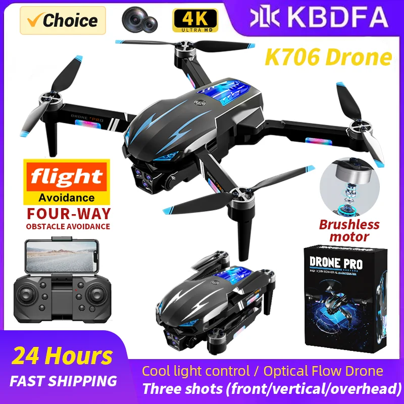 KBDFA K706 Pro Dron 4K HD Camera Professional Photography DRON No GPS RC RC Skladacie štvorkolky Prekážky vyhýbania sa hračkám bez kefiek