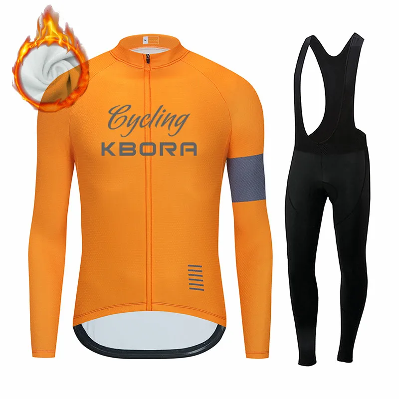 Kbora Winter Thermal Fleece Cycling Jersey Set Racing Bike Cycling Suit Mountian Bicycle Cycling Clothing Triatlon Clothing
