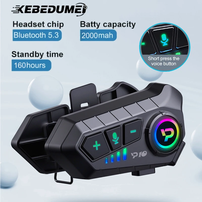 Kebidumei y10 Bluetooth Motorcycle Helma Headset Headset Wireless MP3 Player 2000MAH Super dlhá pohotovostná slúchadlá s mäkkým tvrdým mikrofónom