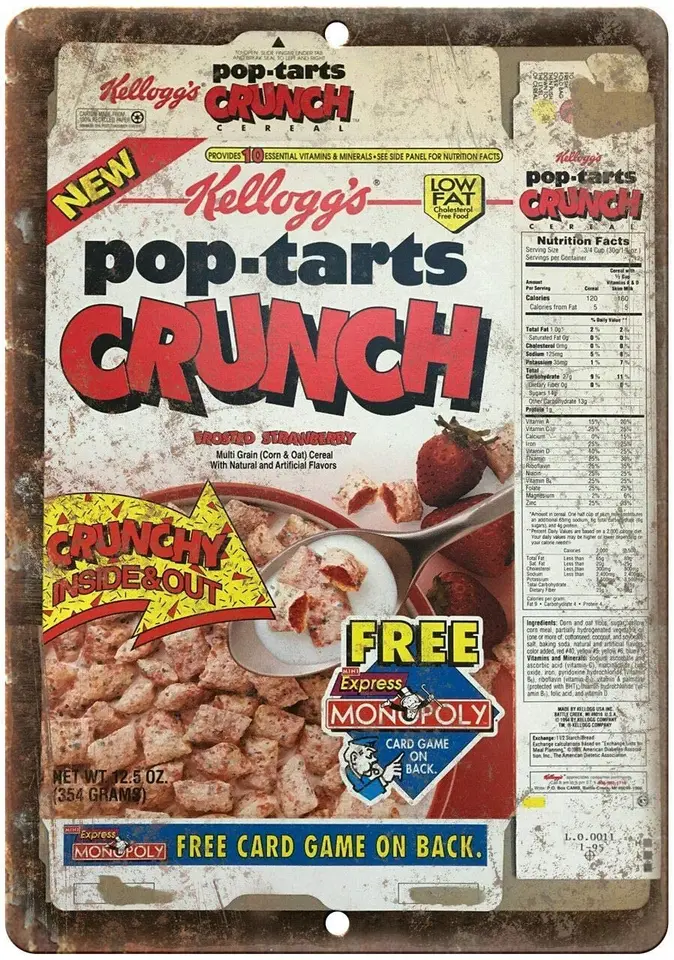 Kelloggs Pop Tarts Crunch Cereal Box Art Art Plagát Funny Art Decor Vintage Hliník retro kovový plechový znak maľba ozdobné znaky