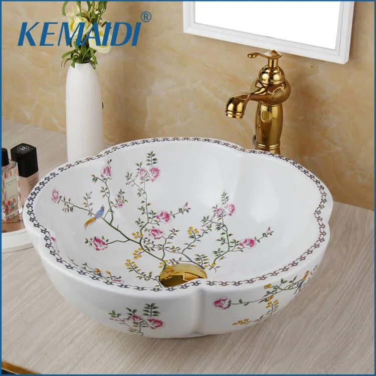 Kemaidi keramická kúpeľňa povodie Round White Washbasin Faucet Combo kúpeľňové misky Misku s teplou studenou vodou mixér
