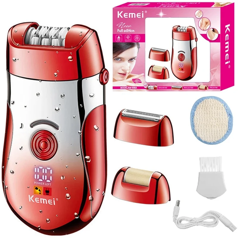 Kemei 3in1 epilátor pre ženy elektrické samičie remover vlasov Celo tela Lady Shaver na nohy umývateľné bikiny bikini nabíjateľné nabíjateľné