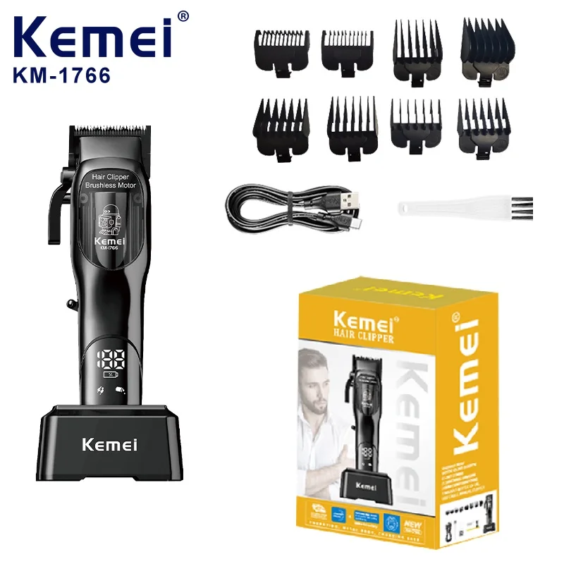 KEMEI KM-1766 Private Label Hair Trimmer USB PRO BALBER STANDER BLDC Vlasový zastrihávač s nabíjacou základňou