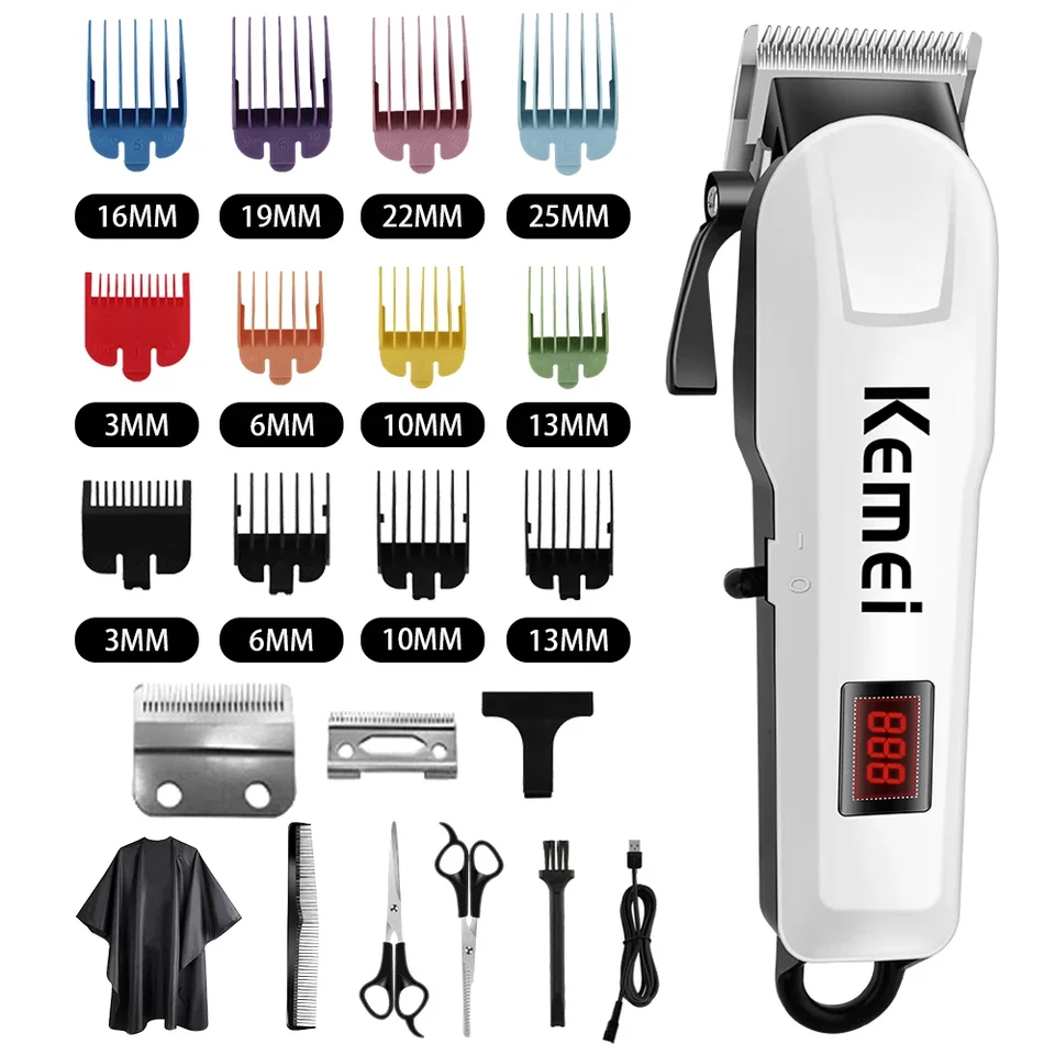 KEMEI KM-809A Profesionálny kaderník nastaviteľný elektrický kábel bezdrôtový vlasový strih pre mužov Haircut stroj LED displej