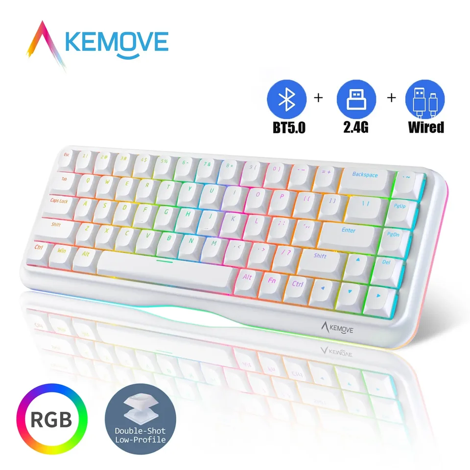 KEMOVE K68 Troj režim Mechanická klávesnica 68 Klávesy RGB HOT SWAPLABLE 2.4G Wireless Bluetooth Mechanical Keyboard pre Win/Mac/iPad