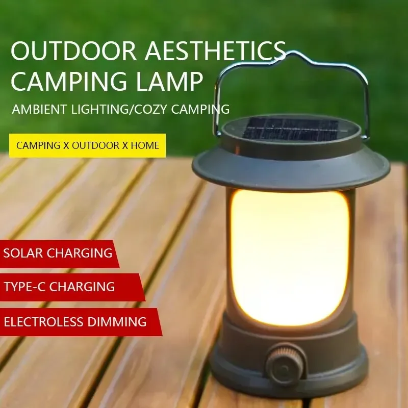 Kempingová lampa retro prenosná lampa solárna solárna slnečná lampa/nabíjanie typu C Núdzové svetlo zavesenie Stan lampa pre vonkajšie turistické lezenie