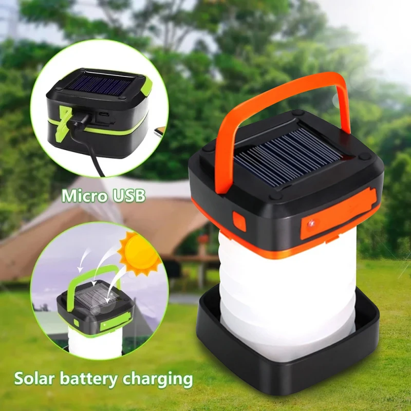 Kempingové svetlo Solárne nabíjateľné skladacie prenosné prenosné lampa Power Bank nepremokavé 3 režimy Solárna lampa tábor vonkajšie