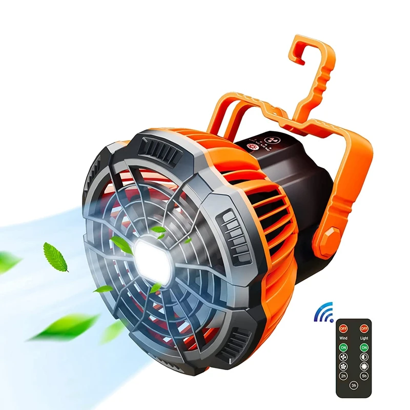 Kempingový ventilátor s LED lampášom, 25 hodín prenosný ventilátor s batériou s háčikom, nabíjateľný vonkajší ventilátor stanu