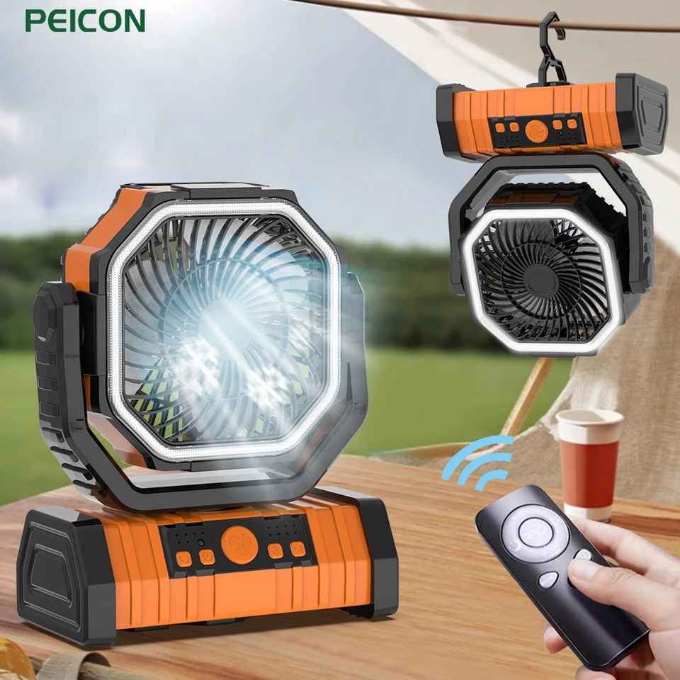 Kempingový ventilátor s LED svetlom 20000 mAh Nabíjateľný kempingový ventilátor pre vonkajší kempingový chladič ventilátora prenosný stropný ventilátor háčika