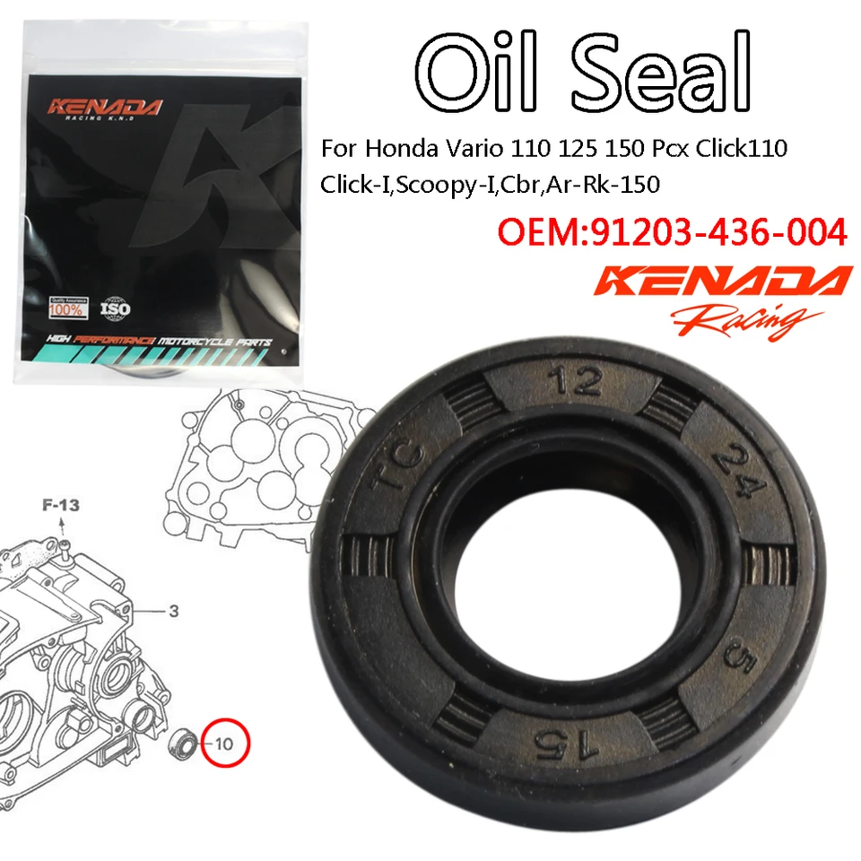 Kenada Racing Oil Seal Vodné čerpadlo pre Honda Vario 110 125 150 PCX Click110, Click-I, Scoopy-I, CBR, AR-RK-150 91203-436-004