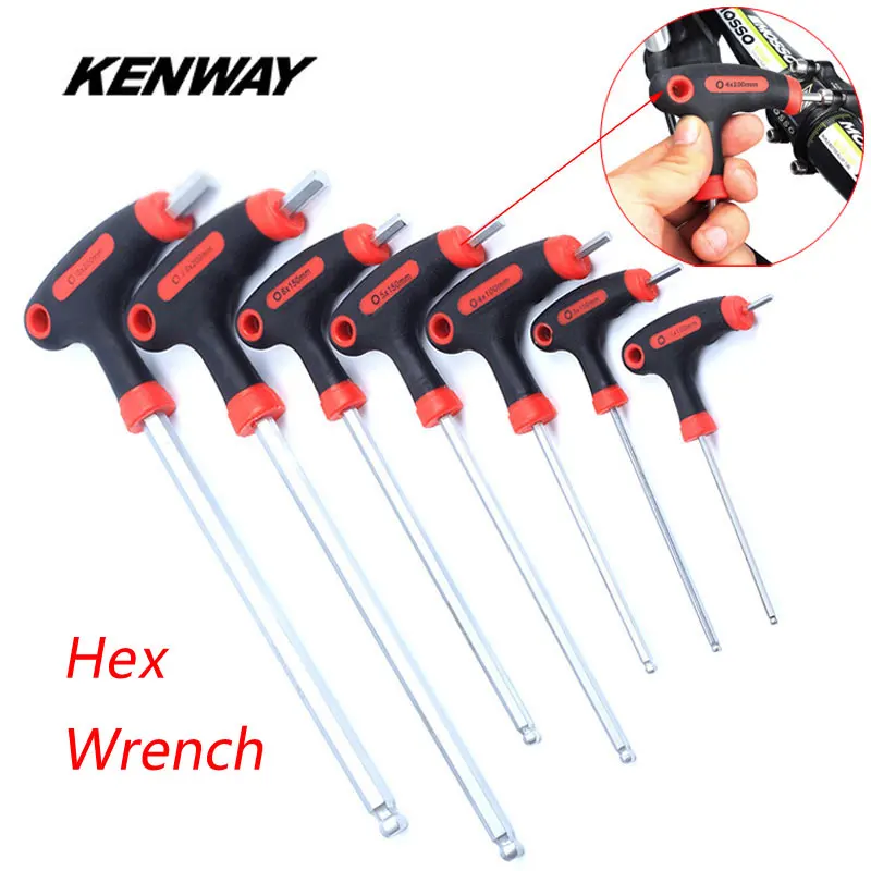 Kenway Alloy Steel Allen Key Wrench TH-Handle Ball HEAD BILE Nástroje 2,5 mm 3 mm 4 mm 5 mm 6 mm 8 mm 10 mm MTB Road Cestov