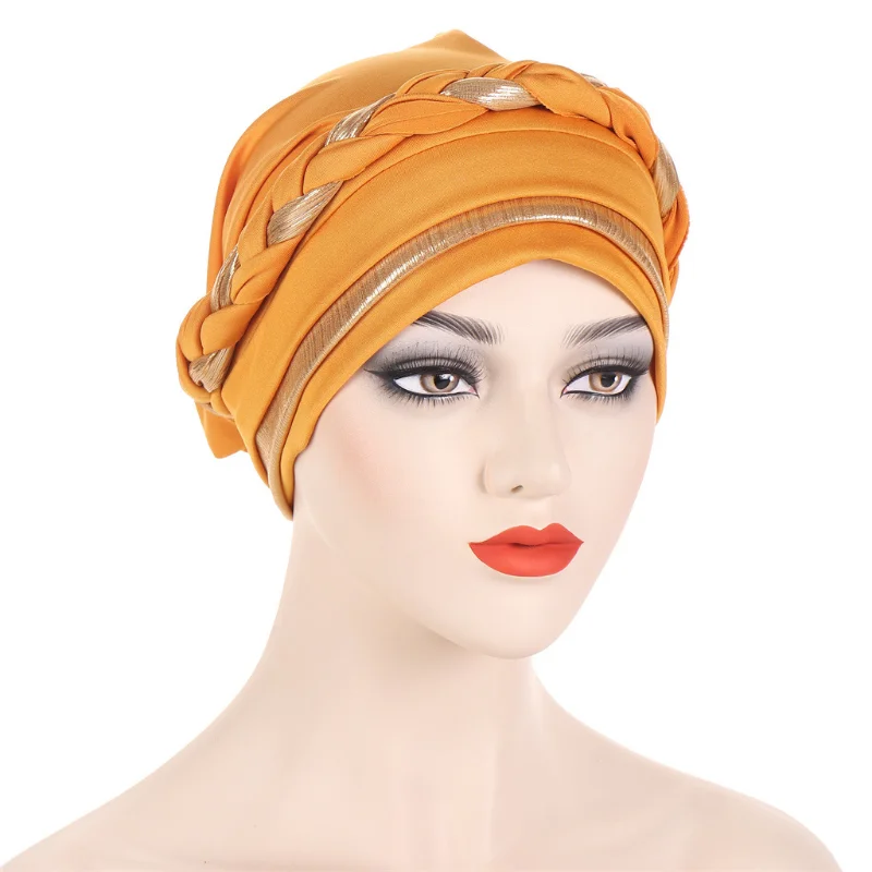 Kepahoo moslimské ženy Braid Turban Cap Islamské hlavové zábaly pred viazaným hidžábom kapota femme Musulman pružné vlasy obal indický klobúk