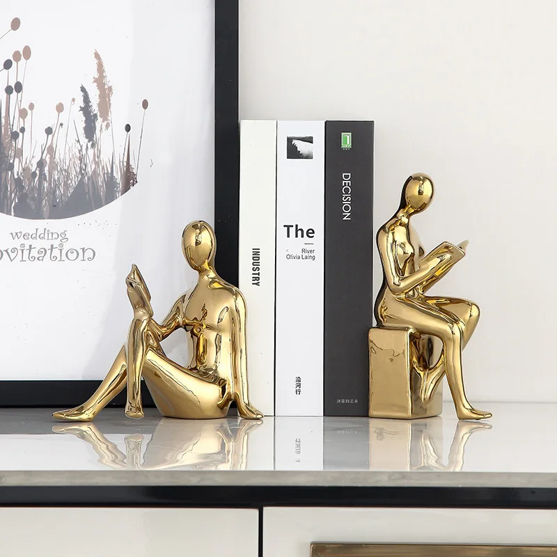 Keramická dáma v tvare sochy knihy Držiteľ kníhkupectva Moderná obývacia izba Office Desort Decor Bookshelf High-end Wine Cabinet Decor