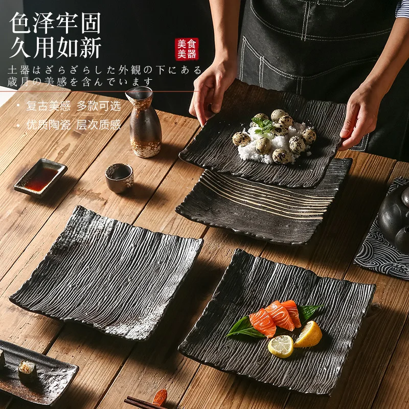 Keramické sushi v japonskom štýle železný tanier Western Plate steak 9-palcový šalát pre domácnosť štvorcový tanier