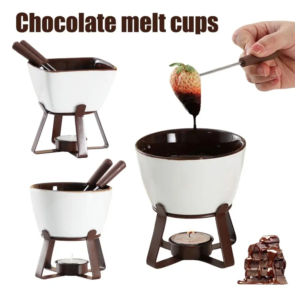 Keramické čokoládové hrnčeky fondue set s vidličkami 300 ml keramickej taviaceho sa súpra