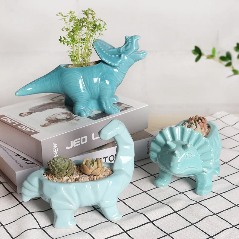 Keramický hrniec kvetín zvierat, kreslený dinosaurus, sukulentný rastlinný kvetina, domáce bonsai dekorácie keramiky, dekoratívny kvetináč