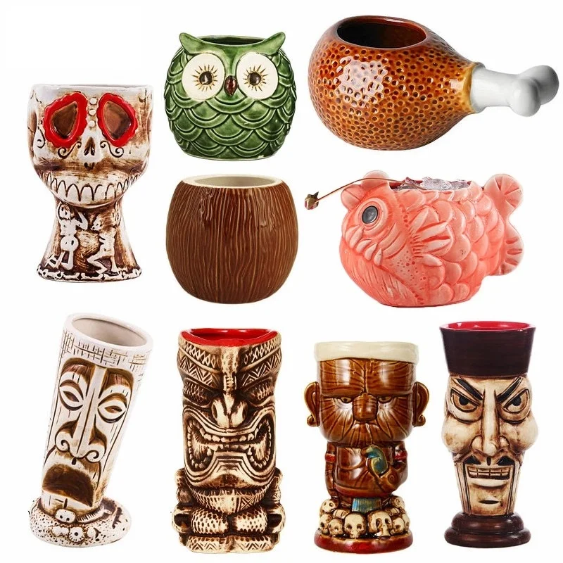 Keramický tiki hrnček Kreatívne porcelánové pivo vínny hrnček na pitie
