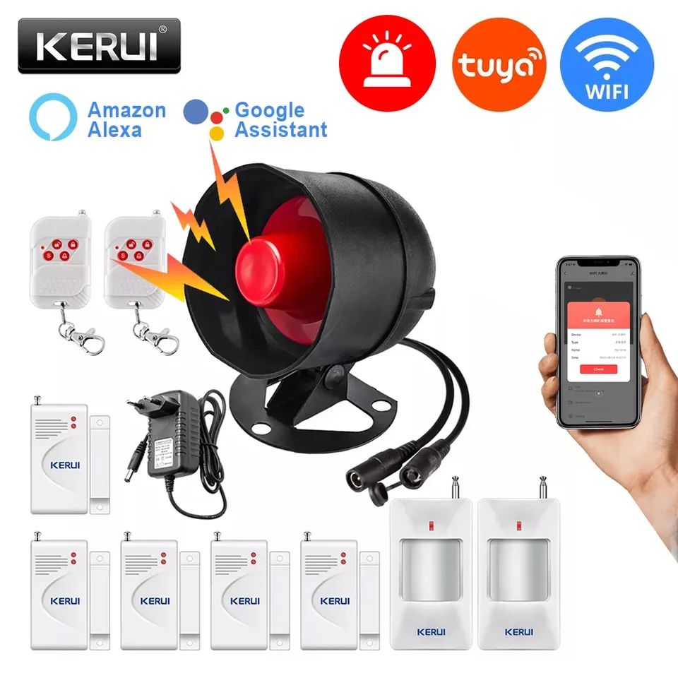 Kerui 110DB tuya wifi nahlas reproduktor Sirén Sérový systém zlodeja Domáci bezpečnosť Alar