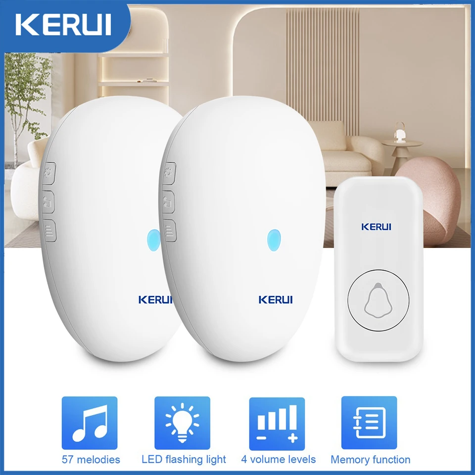 Kerui M521 Door Bell Outdoor Smart Home Security Vitajte zvonkohry 57 Piesne bezdrôtové dvere Alarm LED LED svetlo vodotesné tlačidlo