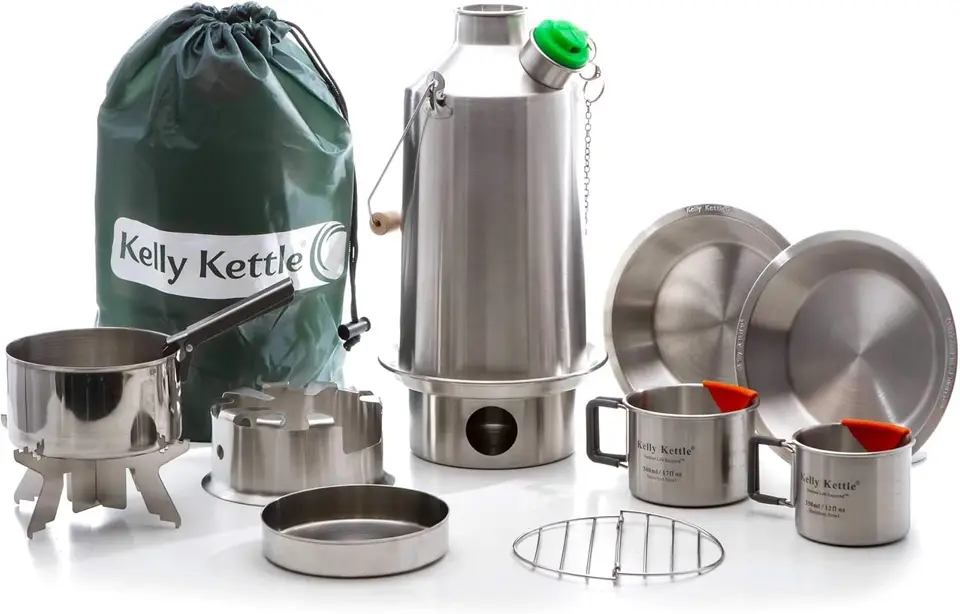 Kettle Kettle Ultimate Base Camp Sit - 54 oz veľkú nerezovú oceľ Camp Kettle, ľahká kempingová kanvica s píšťalkou, Kelly Kettle S