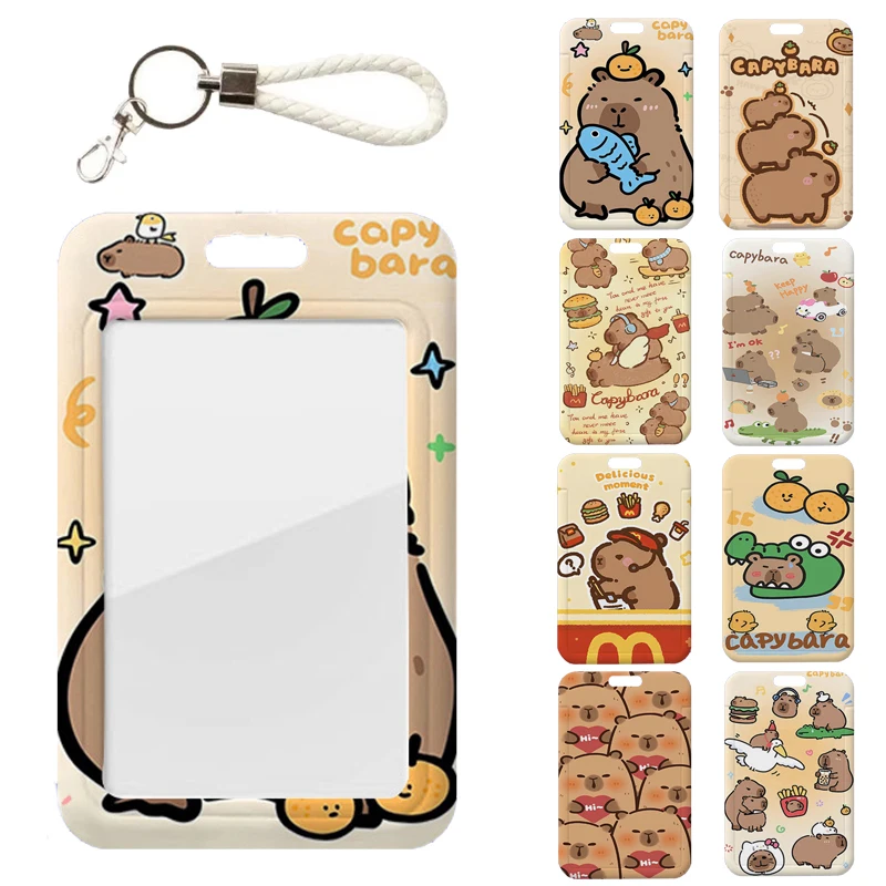 Keychain anime roztomilý kľúčový znak odznak držiteľ karikatúry Capybara ID kreditná karta Pass zavesenie lana lariat kľúče doplnky darčeky